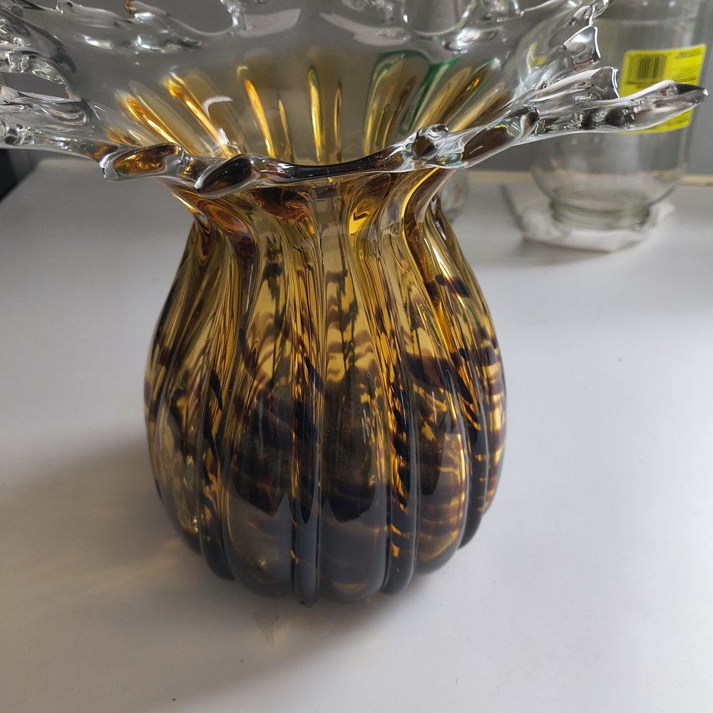 beautiful Amber Glass Vase with Flared Rim